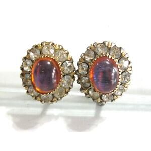 Vargas Dragon’s Breath Opal Clear Rhinestone Halo Cluster Screw Back Earrings